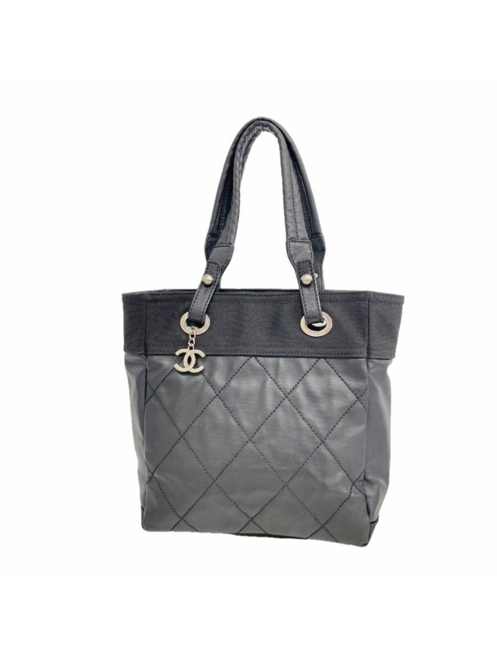 Chanel Tote Bag Paris Biarritz Leather Black Silver